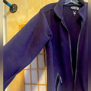 Womens Large IBEX 100% new wool - plum purple think wool zip jacket w/ pockets